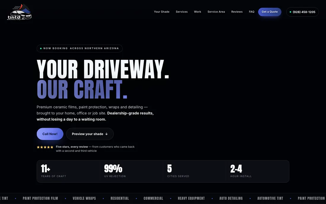 Tint'd Mobile Window Tinting site preview